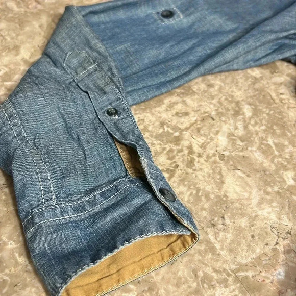 Jules stand collar denim shirt,men Small.cowboy, masculine,cotton,two tone - Picture 8 of 11
